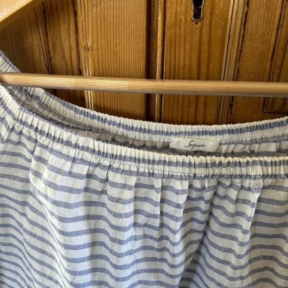 Soprano Medium Blue White‎ Striped Cold Shoulder Off The Shoulder Blouse - Picture 3 of 10
